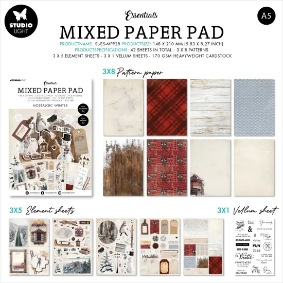 Studio Light Essentials Mixed Paper Pad 5.83"X8.25"-Nr. 28, Nostalgic Winter {3}