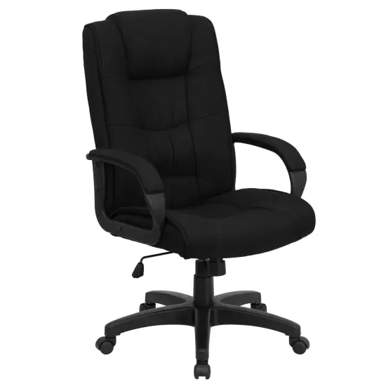 Emma and Oliver High Back Multi-Line Stitch Executive Swivel Office Chair with Arms Black Fabric {1}