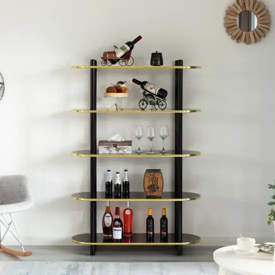 5 Tier Open Bookshelf, Contemporary Classic Modern Style Free Standing Wood Display Rack Unit for Collections,&nbsp;59" Height Etagere Bookcase Brown {3}