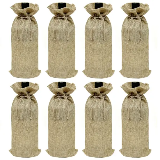 Wrapables Reusable Burlap Wine Bags, Rustic Gift Bags with Drawstring (Set of 8) Natural {1}