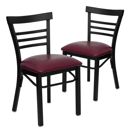Emma and Oliver 2 Pack Three-Slat Ladder Back Metal Restaurant Chair BurgVYL/BlackMetal {1}