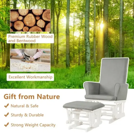 Baby Nursery Relax Rocker Rocking Chair Glider & Ottoman Set Grey {2}