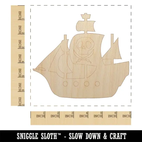Pirate Ship with Jolly Roger Skull Unfinished Wood Shape Piece Cutout for DIY Craft Projects {1}