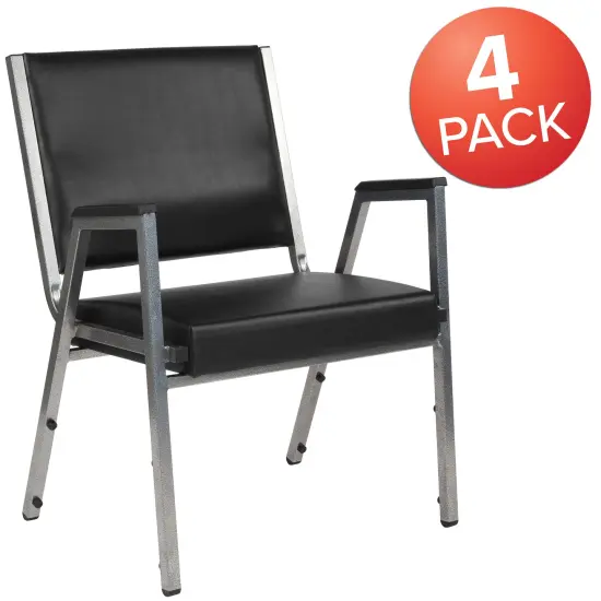 Emma and Oliver 4 Pack 1000 lb. Rated Antimicrobial Bariatric medical Reception Arm Chair Black Vinyl {5}