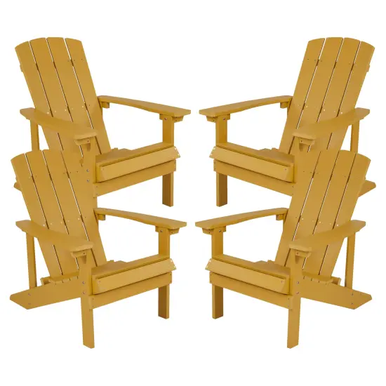 Emma and Oliver 4 Pack Outdoor All-Weather Poly Resin Wood Adirondack Chairs Yellow {1}