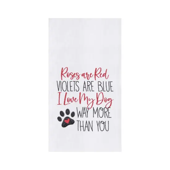 Valentine's Day "Love My Dog More" Pawprint Flour Sack Kitchen Dishtowel {1}