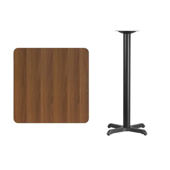 Emma and Oliver 30" Square Laminate Table Top with 22"x22" Bar Height Table Base Walnut {3}