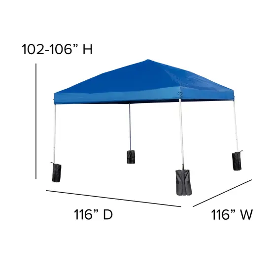 Emma and Oliver Ukko 10'x10'Weather Resistant, UV Coated Pop Up Canopy Tent with Sandbags and Wheeled Case Blue {5}