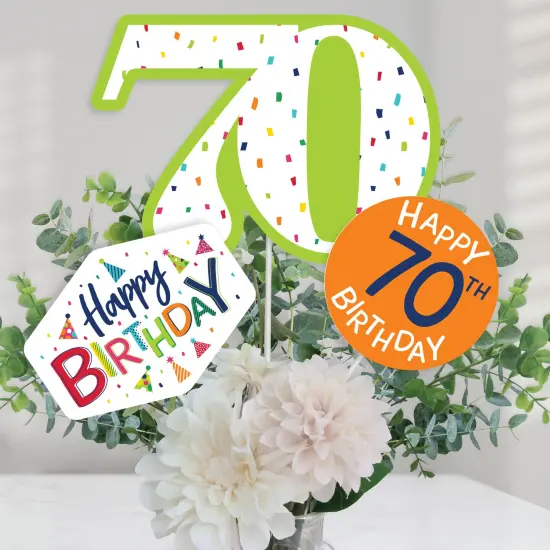 Big Dot of Happiness 70th Birthday - Cheerful Happy Birthday - Colorful Seventieth Birthday Party Centerpiece Sticks - Table Toppers - Set of 15 {1}
