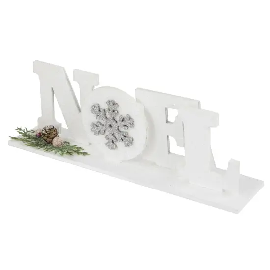 Northlight Noel and Snowflake Christmas Sign with Pinecone Holly - 10.25" - White and Silver {6}