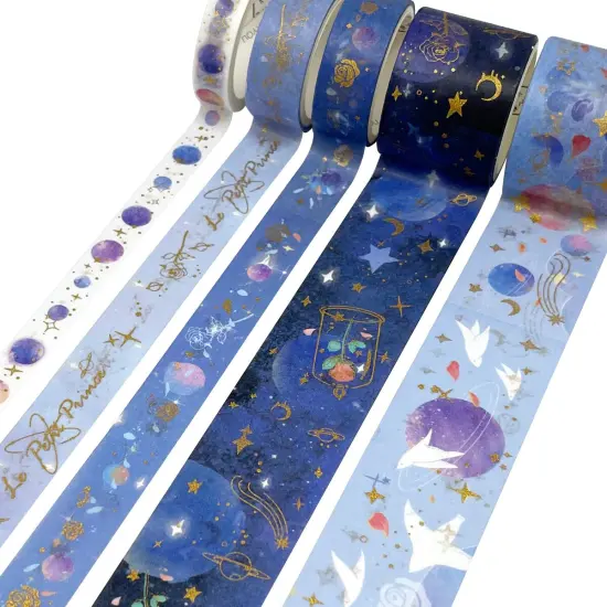 Wrapables Decorative Gold Foil Washi Tape and Sticker Set for Stationery, Diary, Card Making (10 Rolls & 10 Sheets) The Little Prince {3}