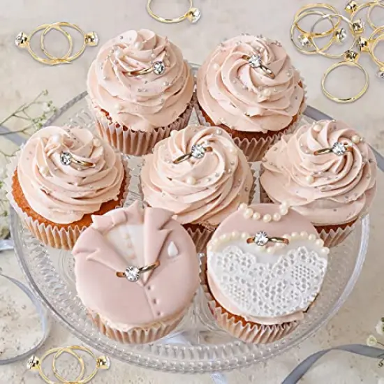 36 Packs Gold Diamond Engagement Rings Bridal Shower Rings for Wedding Table Decorations, Party Supply, Favor Accents, Cupcake Toppers {5}