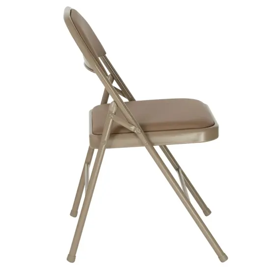 Emma and Oliver 2 Pack Home & Office Portable Vinyl Folding Metal Event Chair Beige {5}