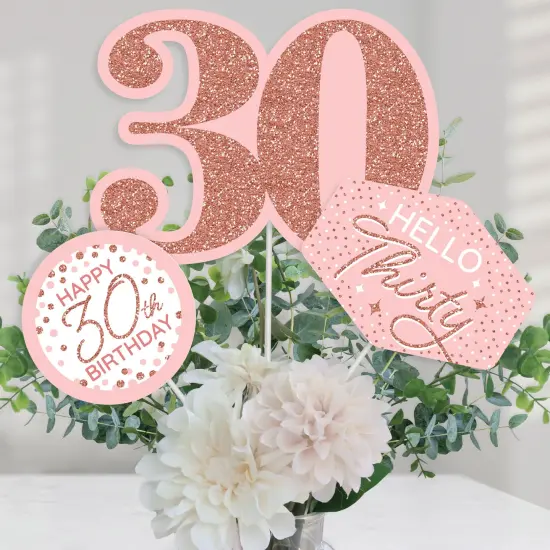 Big Dot of Happiness 30th Pink Rose Gold Birthday - Happy Birthday Party Centerpiece Sticks - Table Toppers - Set of 15 {1}