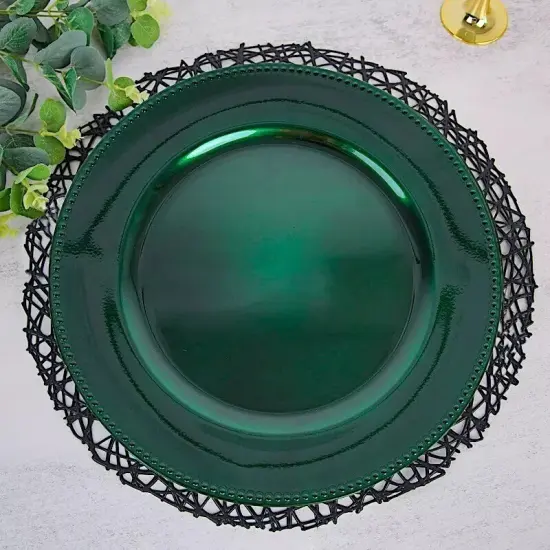24 pcs 13" HUNTER GREEN BEADED Round CHARGER PLATES {2}