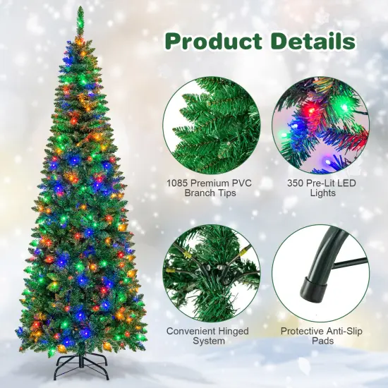 Pre-Lit Premium Hinged Artificial Fir Pencil Christmas Tree with LED Lights {5}
