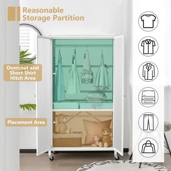 Costway Storage Wardrobe Cabinet Mobile Armoire Closet with Hanging Rod & Adjustable Shelf {5}
