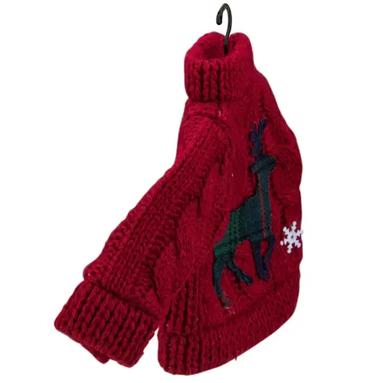 Northlight Ugly Sweater with Plaid Reindeer Christmas Ornament - 8" - Red {5}