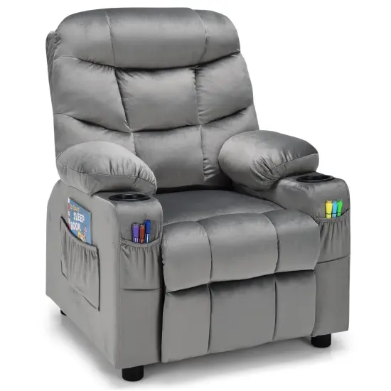Kids Recliner Chair with Cup Holders Suitable for Children's Room, Living Room and Bedroom Light Grey {1}
