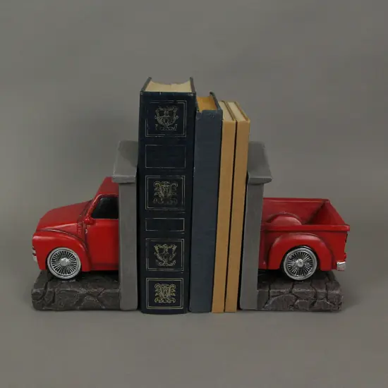 Rustic Red Vintage Pickup Truck Bookends Classic Decorative Bookshelf Decor {3}