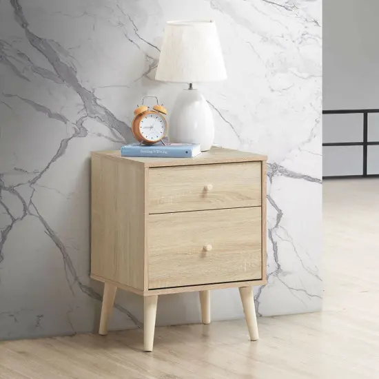 Freestanding Wooden Beside End Side Table Nightstand with 2 Deep Drawers Natural {2}