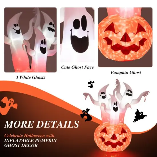 6 Feet Inflatable Halloween Three White Ghosts with Pumpkin Decor and Rotating Lamp {2}