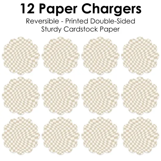 Big Dot of Happiness Tan Checkered Party - Round Table Decorations - Paper Chargers - Place Setting For 12 {7}