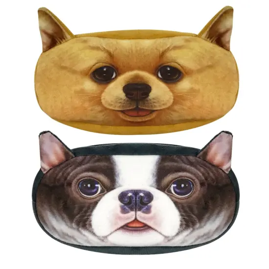 Wrapables Dog Face Zippered Pencil Case (Set of 2) Chihuahua Bulldog {1}