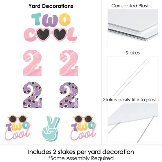 Big Dot of Happiness Two Cool - Girl - Yard Sign and Outdoor Lawn Decorations - Pastel 2nd Birthday Party Yard Signs - Set of 8 {6}