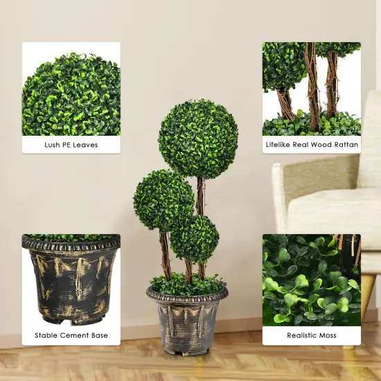 Costway 30'' Artificial Topiary Triple Ball Tree Indoor Outdoor UV Resistant {5}