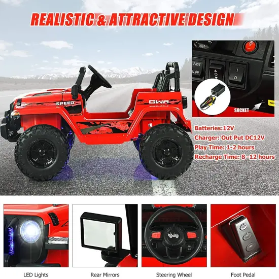 12V Kids Ride-on Jeep Car with 2.4 G Remote Control and LED Light Effects Red {5}