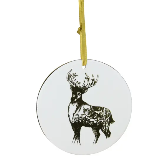 Kurt Adler 4" Gold and Ivory Woodland Reindeer Disc Christmas Ornament {1}