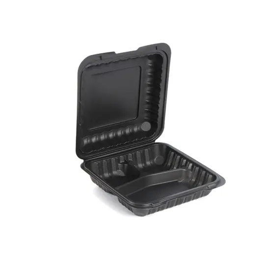 Northlight 150-Count 3-Compartment Hinged Black Meal Prep/Take Out Containers - 9" {3}