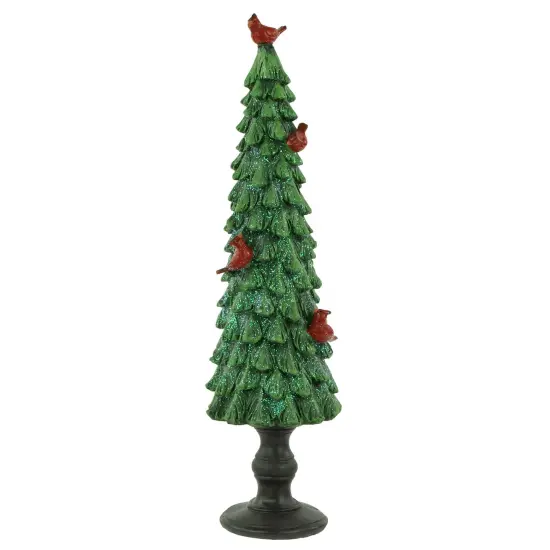 Northlight Glittered Christmas Tree with Red Cardinals Decoration - 14.5" - Green and Red {7}