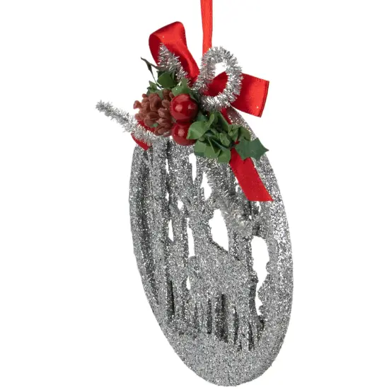 Northlight 2-D Glitter Reindeer Family Silhouette Christmas Ornament Disc - 4.5" - Silver {5}