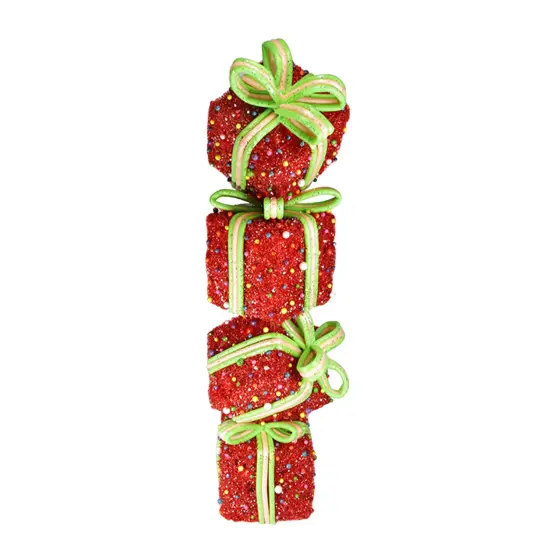 Northlight Lighted Candy Stacked Gift Box Tower Outdoor Christmas Decoration - 34" - Clear Lights Red {1}