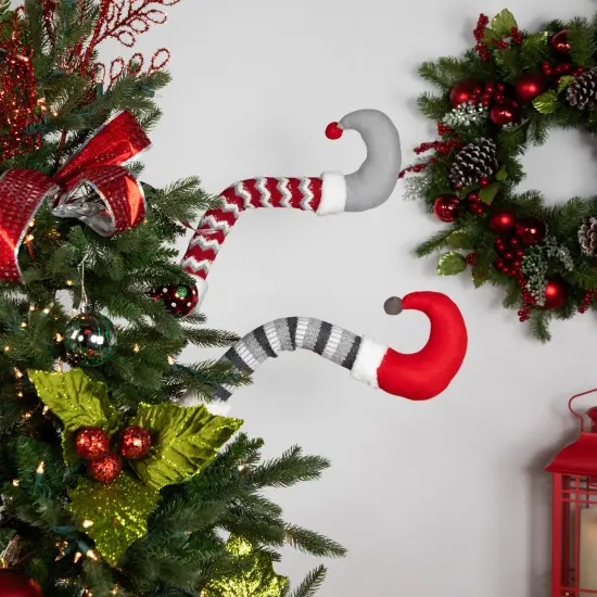 Northlight Set of 2 Gray and Red Plush Elf Leg Christmas Picks 30" {3}