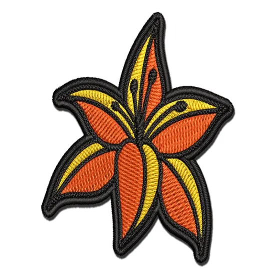 Pretty Tiger Lily Flower Multi-Color Embroidered Iron-On or Hook & Loop Patch Applique {1}