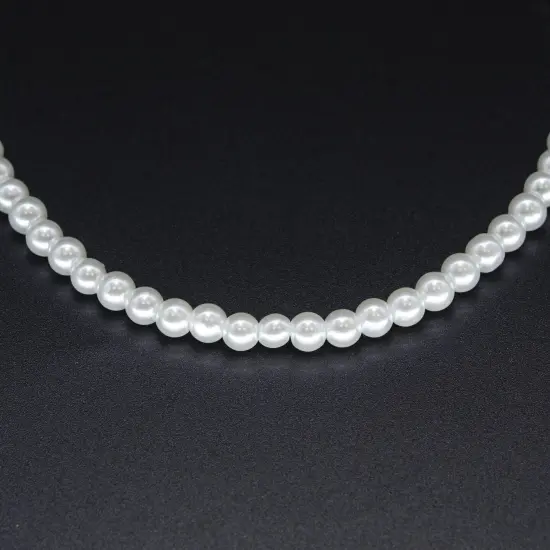 4 Strands of 6mm White Glass Pearl Beads on 30-Inch Strands {2}