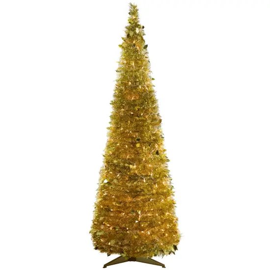 Northlight 6' Pre-Lit Gold Tinsel Pop-Up Artificial Christmas Tree, Clear Lights {1}