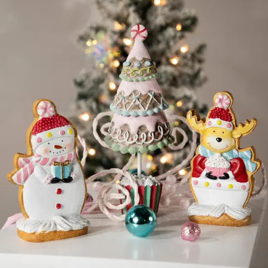 Northlight Gingerbread Snowman with Present Christmas Figurine - 7" White {3}
