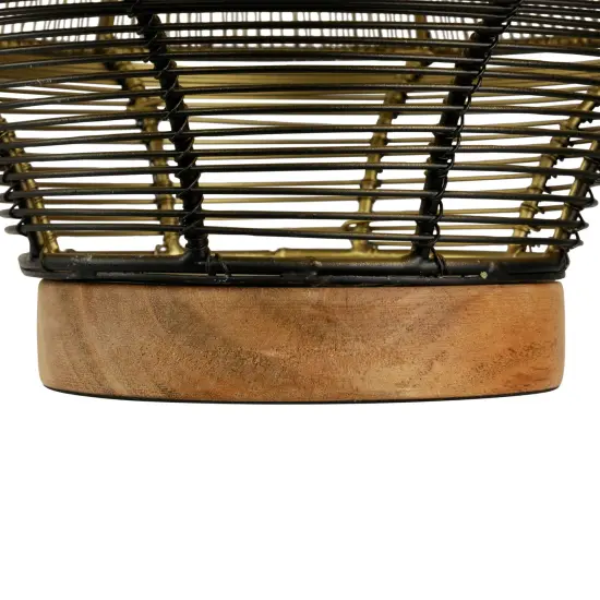 Northlight Large Woven Iron Pillar Candle Holder with Wood Base - 9.25" - Black {6}