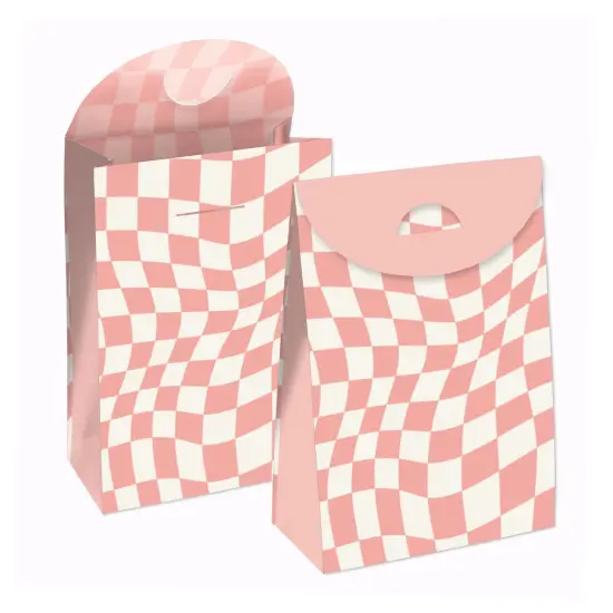 Big Dot of Happiness Pink Checkered Party - Gift Favor Bags - Party Goodie Boxes - Set of 12 {1}
