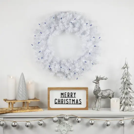 Northlight Pre-Lit Woodbury White Pine Artificial Christmas Wreath - 24" - Blue Lights {3}