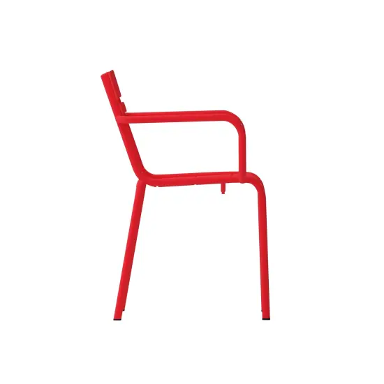 Emma and Oliver Rennes Powder Coated Steel Stacking Dining Chair with Arms and 2 Slat Back for Indoor-Outdoor Use Red {5}