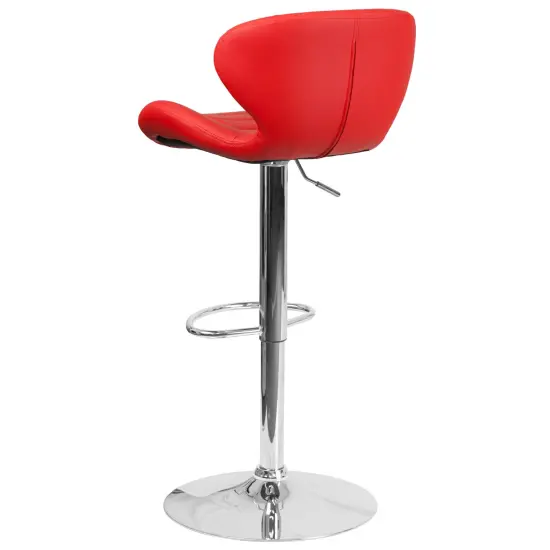 Emma and Oliver Curved Back Swivel Adjustable Height Barstool with Chrome Base Red Vinyl {4}