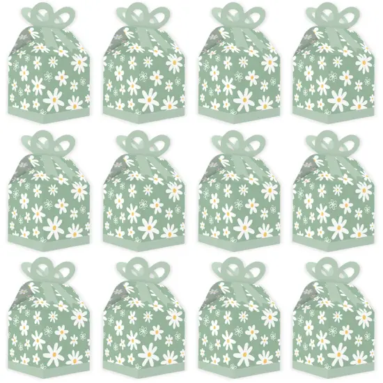 Big Dot of Happiness Sage Green Daisy Flowers - Square Favor Gift Boxes - Floral Party Bow Boxes - Set of 12 {6}