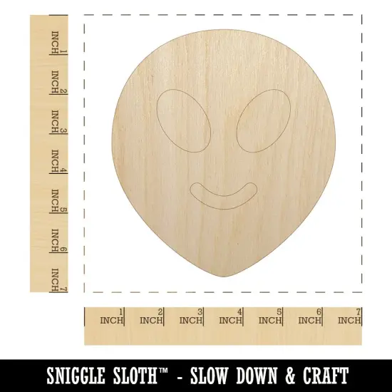 Smiling Happy Alien Emoticon Unfinished Wood Shape Piece Cutout for DIY Craft Projects {1}