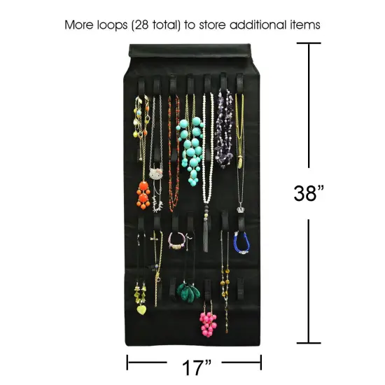 39 Pocket Black Polyester Hanging Jewelry Organizer with 28 Holding Loops {3}
