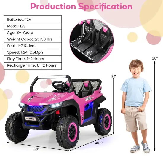 2-Seater Electric UTV Ride On Car with Safety Belt, Remote Control and Media Center Pink {2}